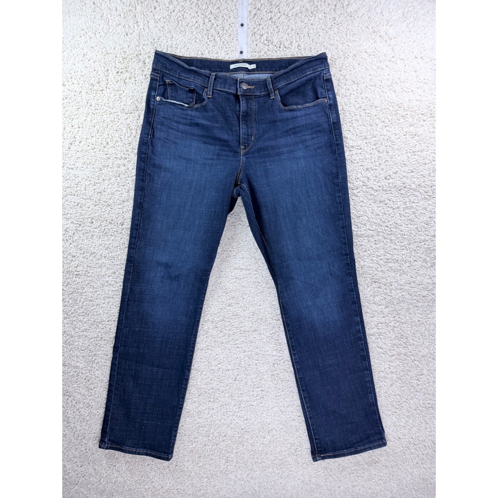 Levi's Classic Straight Jeans Women 14 Blue Dark Wash Denim Stretch 32x30